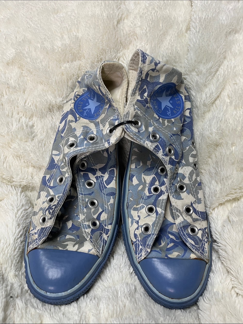Converse Blue and Cream Camo High-Top Sneakers